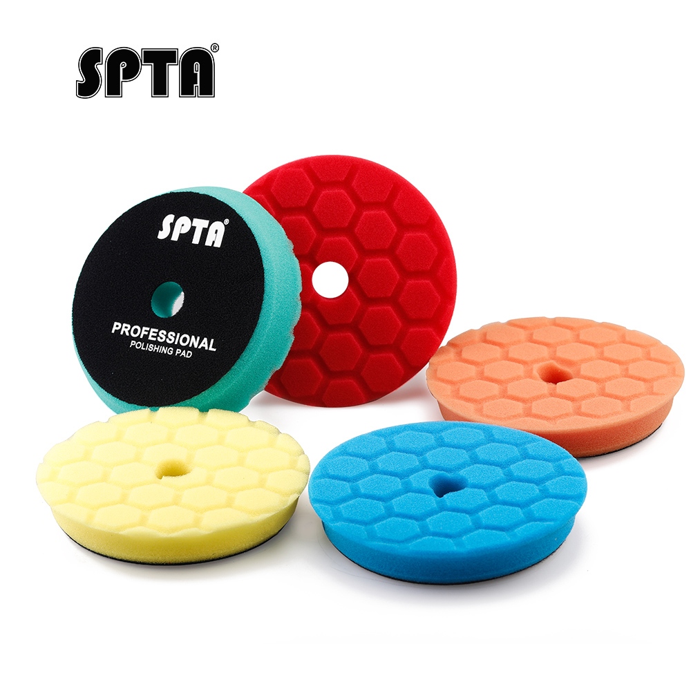 （批量銷售）SPTA 3吋 5吋 6吋拋光海綿蜂窩紋路海綿盤拋光盤打蠟盤鏡面還原盤汽車拋光機盤汽車美容多尺寸可選自粘型
