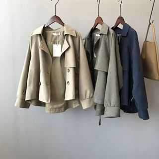 春秋韓版小個子短版風衣外套工裝外套女裝休閒寬鬆