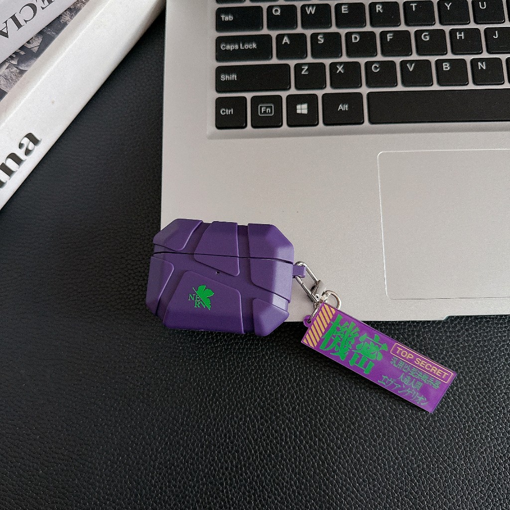 紫色卡通新世紀福音戰士 EVA 保護套,防震外殼,兼容 Apple Airpods 1 2 Pro 3 Pro2 4
