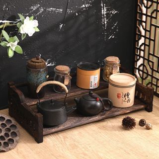 桌上收納茶杯收納茶具杯家用辦公室實木茶杯收納整理實用架