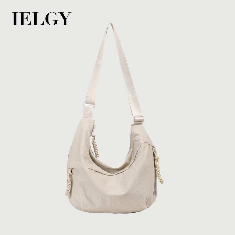 IELGY 百搭單肩旅行斜背包 水洗皺尼龍復古休閒輕便餃子包