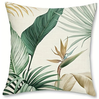 綠色植物靠墊套亞麻 70x70.60x60.50x50.45x45.40x40。春季裝飾傢居沙發枕套。床上用品透氣枕套。