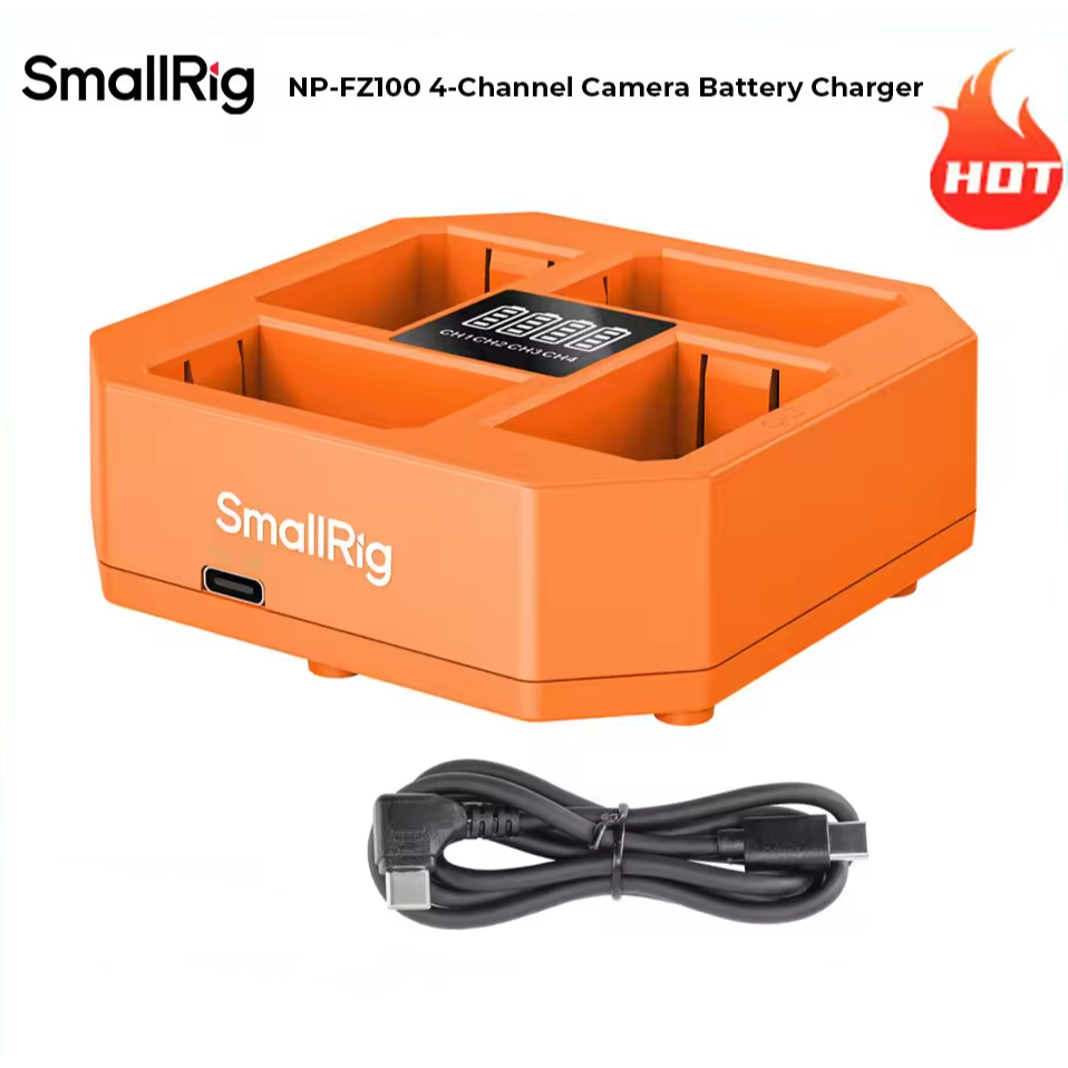 SmallRig NP-FZ100 4 通道相機電池充電器,帶 60W 快速充電,LED 顯示屏,緊湊型 4 通道相機電