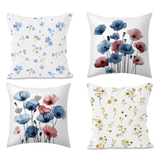 <COD> 藍色黃色花朵枕套棉 70x70.60x60.50x50.45x45.40x40。Ins裝飾傢居沙發床上用品抱
