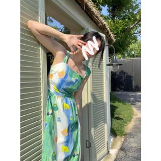 民族風油畫背心洋裝子女夏季新款甜美少女顯瘦吊帶中國風中長裙