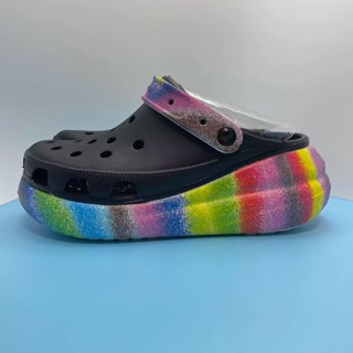 Crocs 泡芙印花洞洞鞋女新款防滑包頭拖鞋外穿涼鞋厚底增高沙灘鞋 207521