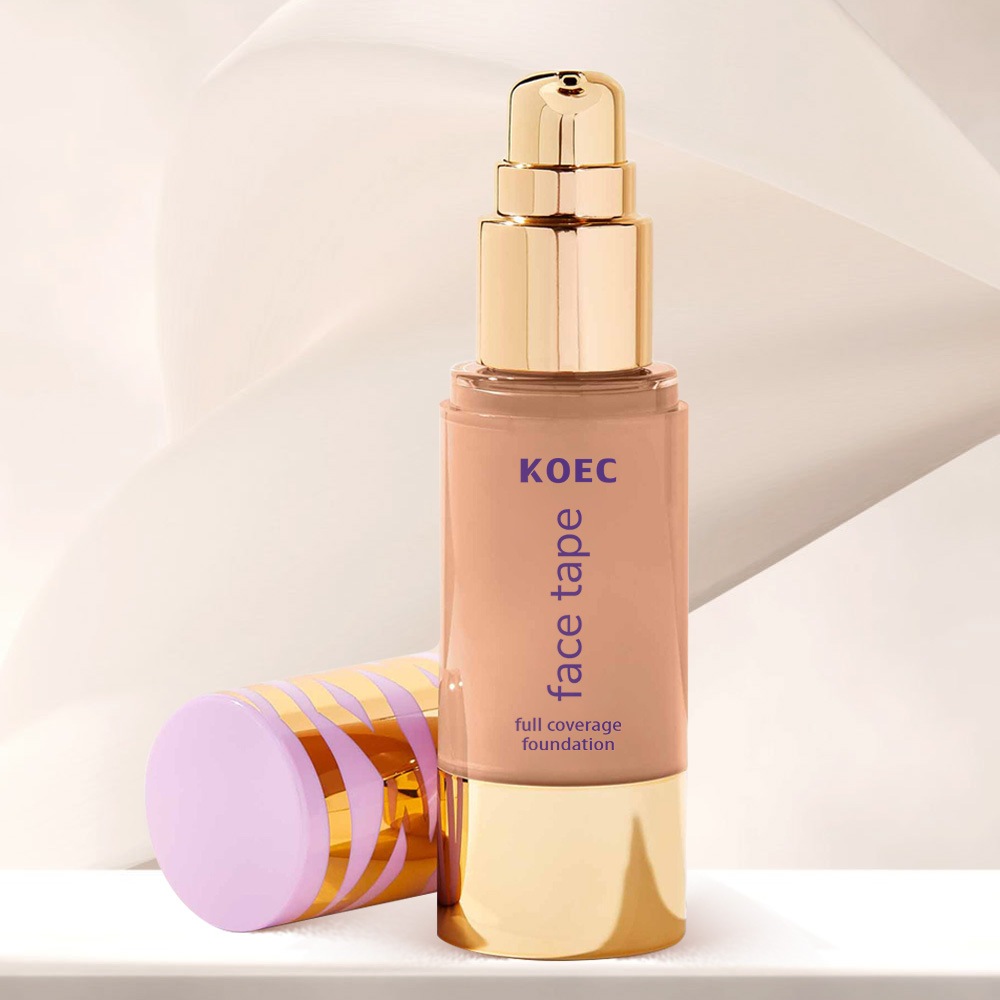KOEC 面部膠帶粉底液全覆蓋 12 小時耐磨和熱帶抗保濕蘋果提取物 + 雪蘑菇輕質啞光非蛋糕飾面