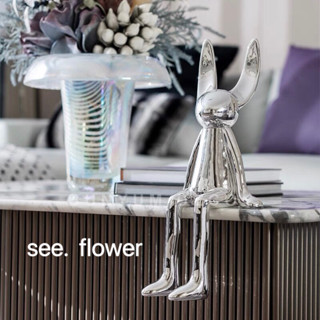 【SEE✿ FLOWER】北歐輕奢現代卡通網紅創意兔子 高階感軟裝飾品擺設電視櫃坐姿擺件 現代輕奢潮流客廳兔子電視櫃桌面