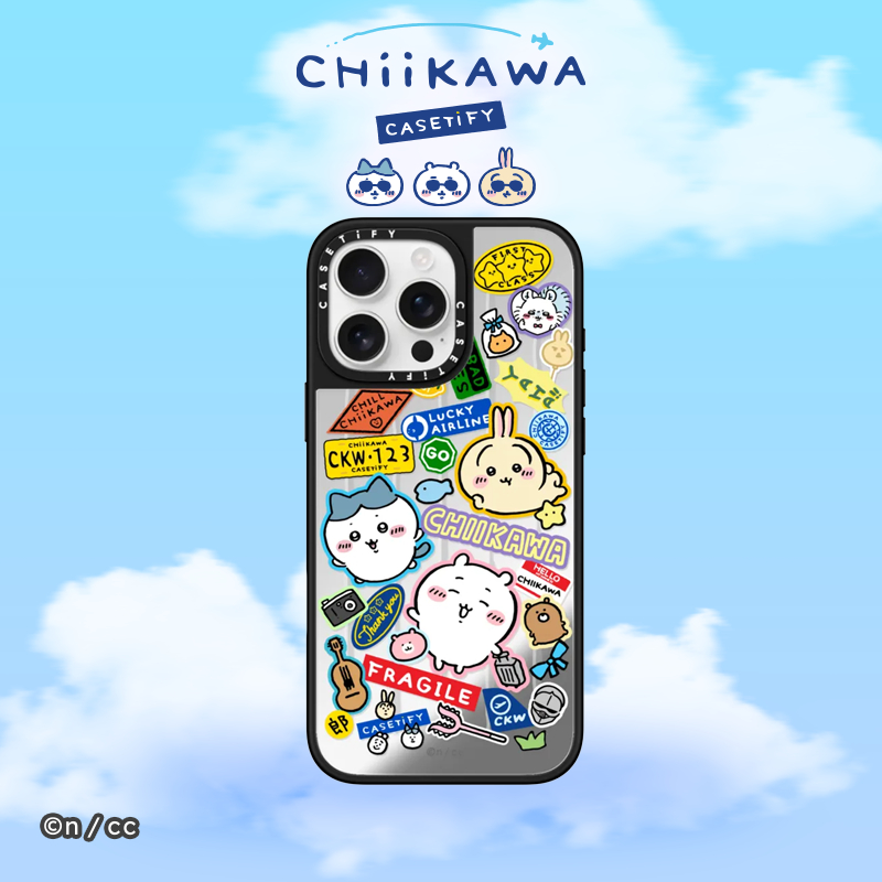CASETIFY Chiikawa 保護殻 iPhone 13/ iPhone 14/ iPhone 15/ iPhone 16 吉伊卡哇行李箱貼紙手機殼