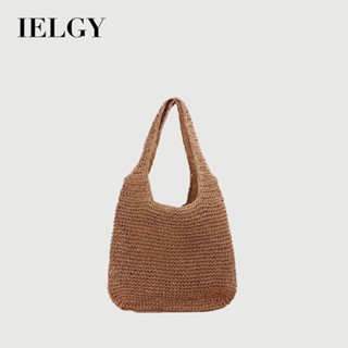 IELGY 沙灘度假風草編包 單肩草編托特包 大容量手提編織包