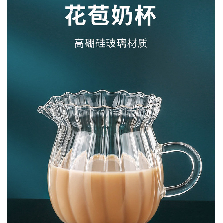 透明直條紋尖嘴奶罐濃縮咖啡玻璃牛奶壺耐高溫糖漿加奶杯小奶盅