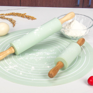 壓麵棍原木手柄矽膠擀麵杖矽膠不沾擀麵棍食品級餅乾披薩滾筒人體工學設計家用廚房烘焙裝飾工藝工具