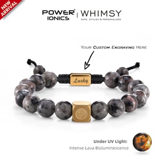 POWER IONICS 派恩天然火焰石手鍊可調節 - 紫外燈發光能量珠，波西米亞風，中性珠寶，男女手串定製刻字禮物