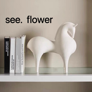 【SEE✿ FLOWER】北歐簡約紅色馬陶瓷辦公室裝飾擺件客廳玄關酒櫃桌面高檔喬遷禮物 抽象創意家居酒店樣板房客廳玄關飾