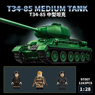 2025新款T34-85坦克1:28比例坦克模型二戰蘇聯裝甲車拼裝玩具虎式積木兒童6-15歲益智相容樂高