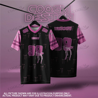 Jersey Coquette Oversized韓版時尚短袖T恤男女夏季蝴蝶結v領上衣情侶運動衫
