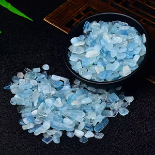 天然海藍寶碎石小顆粒擺件水晶消磁石魚缸花盆造景石