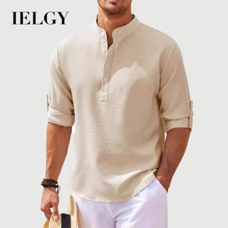 IELGY 歐美男士襯衫長袖立領開扣菠蘿格子男士休閒襯衫上衣
