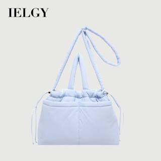 ielgy 休閒尼龍布抽繩柔軟加棉手提包 輕便簡約棉服包 大容量斜挎