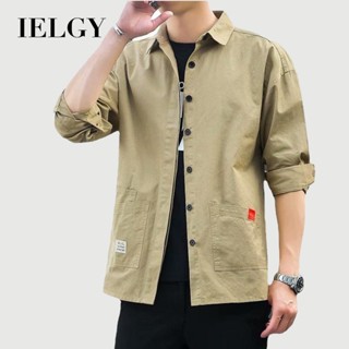 IELGY 時尚男士多色可選長袖襯衫休閒寬鬆港風上衣
