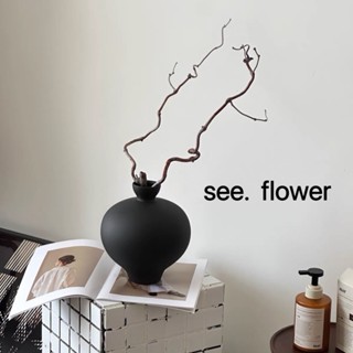 【SEE✿ FLOWER】北歐高階感陶瓷花器創意大肚花瓶家居客廳玄關插花裝飾品博古架擺件 侘寂陶瓷花瓶家居擺件簡約輕奢花