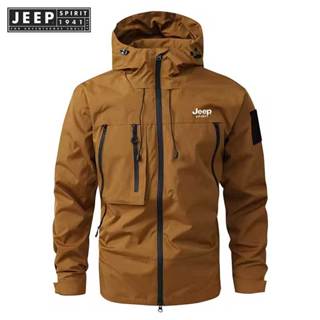 JEEP SPIRIT 1941 ESTD 秋季男士山地滑雪夾克戶外風衣徒步連帽外套男士登山防水夾克雨衣服裝