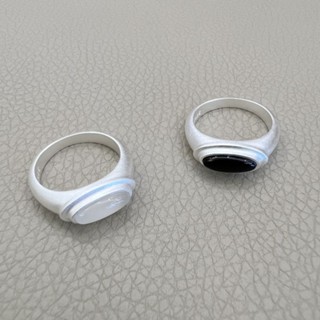 S925純銀星軌橢圓黑瑪瑙戒指磨砂ins簡約個性氣質白玉髓百搭指環
