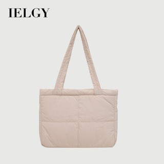 IELGY 托特包 大容量素色簡約尼龍菱格斜揹包 日常通勤百搭腋下包