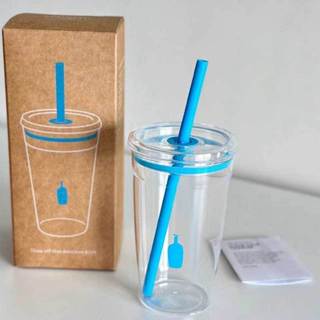 450ml 藍瓶透明便攜吸管咖啡杯 BPA Free for Office Car
