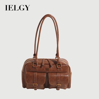 IELGY 秋冬復古波士頓包 油蠟皮保齡球包 大容量韓版手提斜揹包