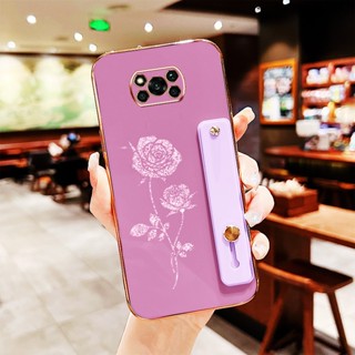 XIAOMI YBD 小米 POCO X3 Pro POCO X3 NFC 電鍍材料藝術玫瑰圖案腕帶式手機殼