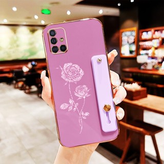 SAMSUNG YBD 腕帶式手機殼適用於三星 Galaxy A31 A51 A71 M51 4G 電鍍材料藝術玫瑰圖案