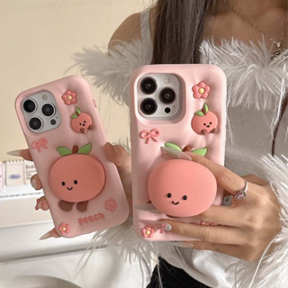 可愛蜜桃矽膠手機殼相容iPhone 16ProMax 15ProMax 14ProMax 12 13ProMax 防震軟