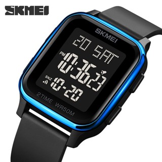 SKMEI 1858 時鐘 reloj hombre 時尚 LED 燈數字手錶男士 5Bar 防水日曆倒計時電子手錶多功