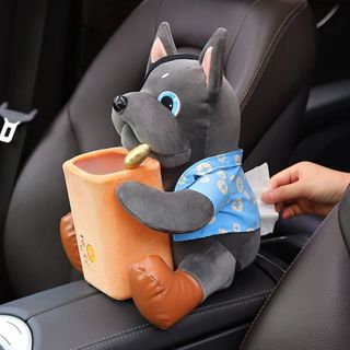卡通毛絨動物狗兔子車用紙巾盒二合一垃圾桶車用紙巾盒創意動物卡通垃圾桶紙巾盒