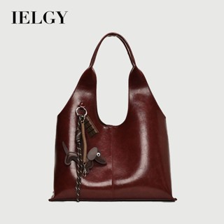 IELGY 復古油蠟皮單肩腋下包 高階感托特包 大容量水桶包