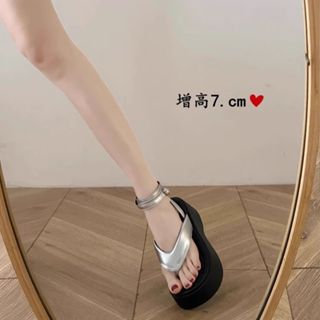 ✨ 法式厚底人字一字扣絕美牛仔布涼鞋女 夏季新款高跟羅馬鞋 時尚亮眼色露趾軟底防滑舒適度假海灘鞋 韓版透氣vivaia鞋
