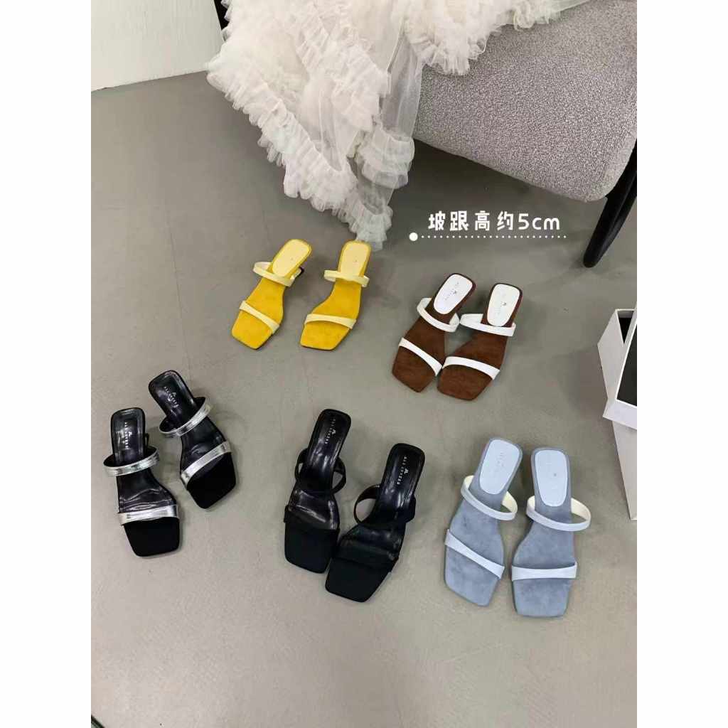 蝦皮熱銷！新款方頭細帶低跟涼鞋5cm 溫柔氣質款！黑/銀/黃/杏/玫紅，Dcard 好評款，韓系簡約百搭，網美必備小清新