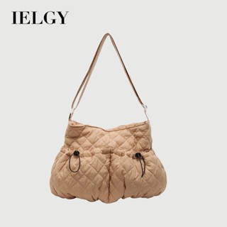 IELGY 休閒通勤大容量斜揹包 潮流輕便棉服菱格雲朵包