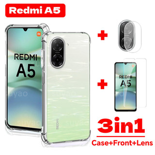 適用於 Redmi A5 4G 2025 3in1 手機殼透明透明外殼 RedmiA5 防震軟 TPU 簡約鋼化玻璃螢幕