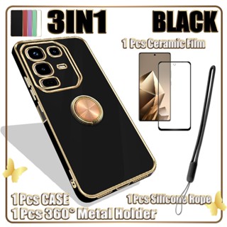 3 合 1 適用於 Infinix Note 50 50 Pro 4G 電鍍外殼,帶陶瓷膜和 360°移動金屬環支架和矽