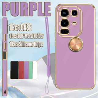 適用於 Infinix Note 50 50 Pro 4G 手機殼豪華電鍍軟手機殼帶金屬環支架和矽膠掛繩