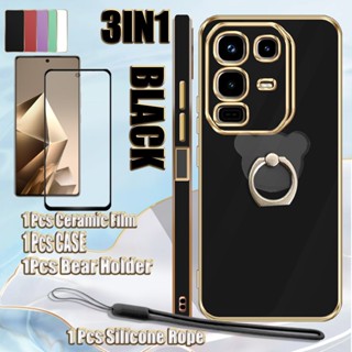3 合 1 適用於 Infinix Note 50 50 Pro 4G 手機殼豪華電鍍軟手機殼,帶陶瓷全屏膜和支架和矽膠