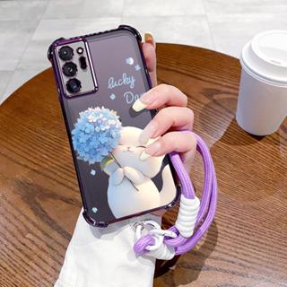SAMSUNG 三星 note 20 手機殼軟殼矽膠防震保護套新設計美學卡通花貓帶掛繩女孩 SJSTLSHM01