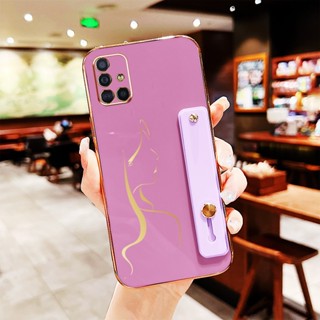 SAMSUNG YBD 腕帶式手機殼適用於三星 Galaxy A31 A51 A71 M51 4G 極簡線條美少女電鍍軟