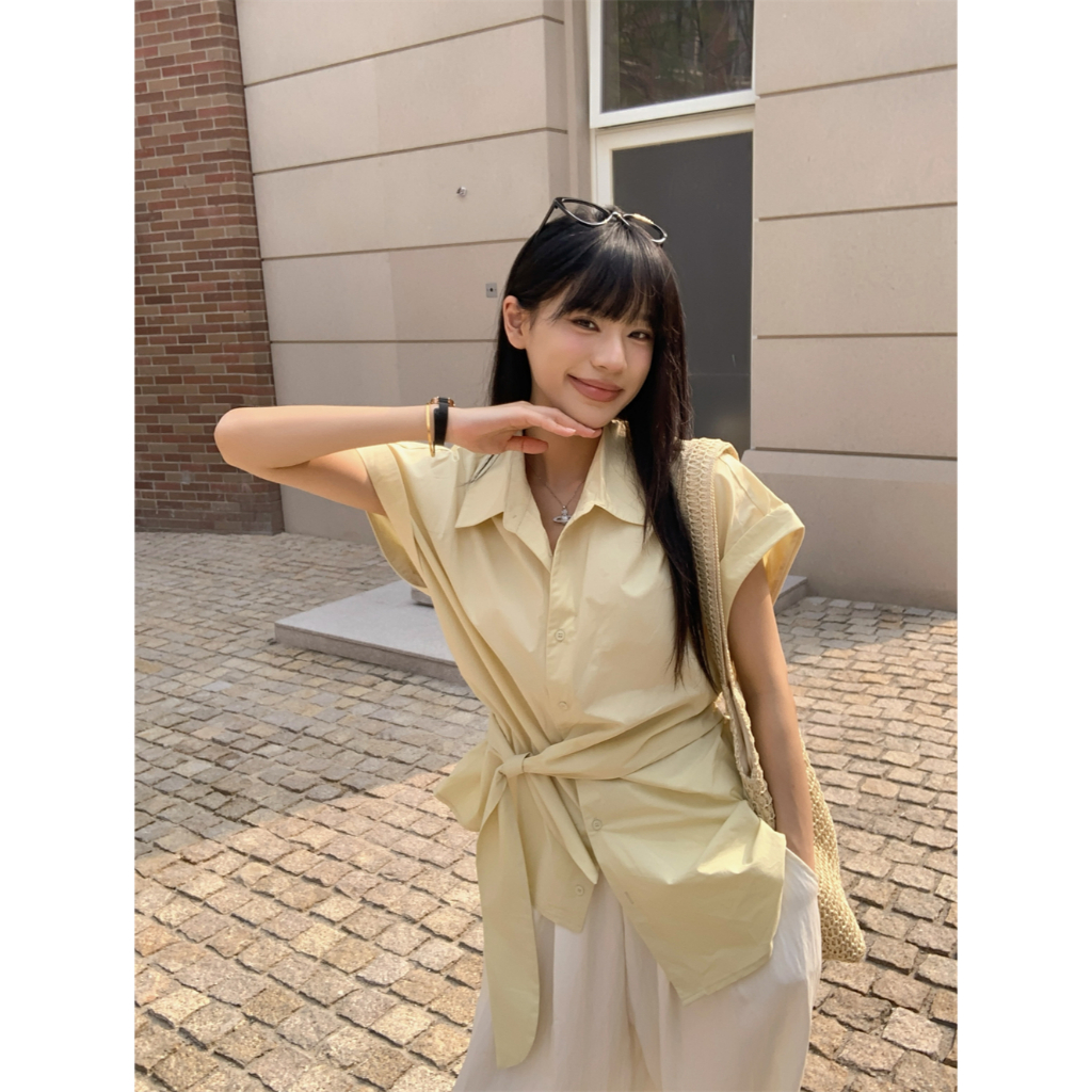 87761 翻領抽繩單排扣短袖襯衫
