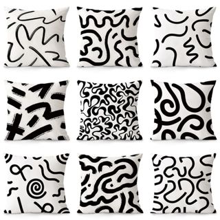 黑色白色靠墊套 70x70.60x60.50x50.45x45.40x40。房間裝飾傢居沙發靠墊枕套。床上用品抱枕套。