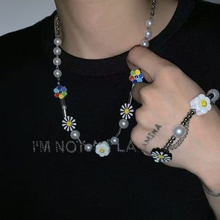 男生太陽花小雛菊嘻哈項鍊珍珠手鍊飾品