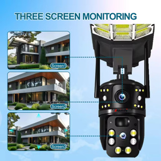 V380 PRO 4MP 戶外防水太陽能路燈監視器 WIFI/4G SIM卡攝影機 免網免插電 三畫面攝像頭 1臺頂三