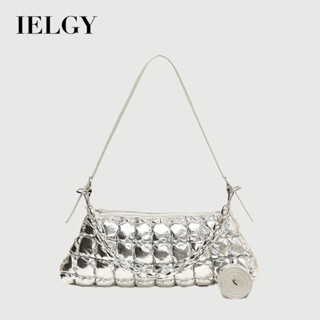 IELGY 秋冬百搭褶皺時尚手提包 格子雲朵包 銀色通勤包